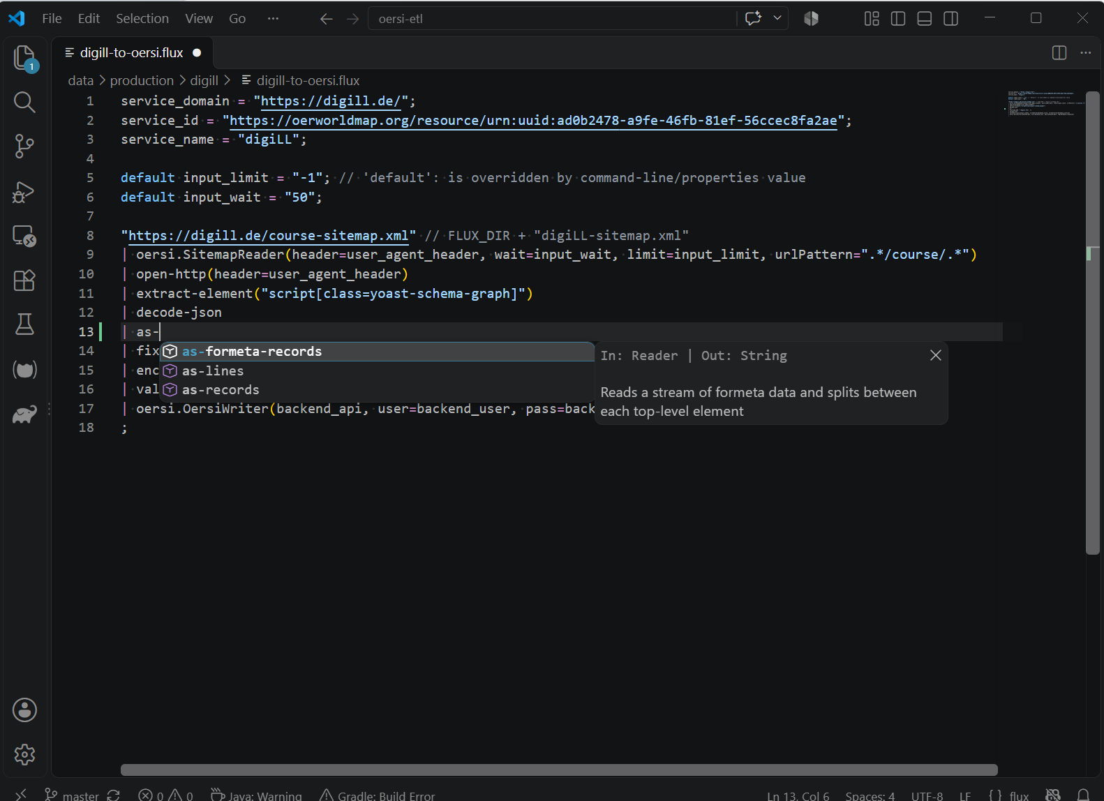 Flux editor with autosuggestion